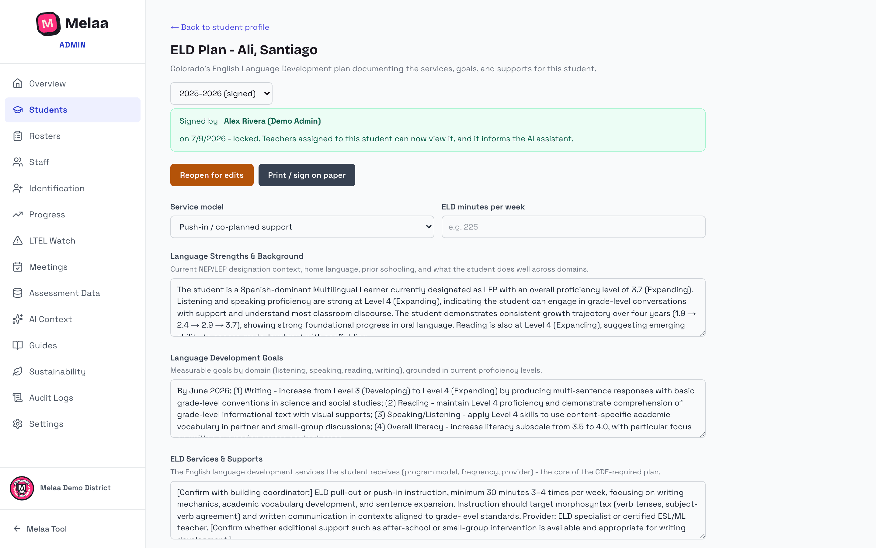 A signed ELD plan