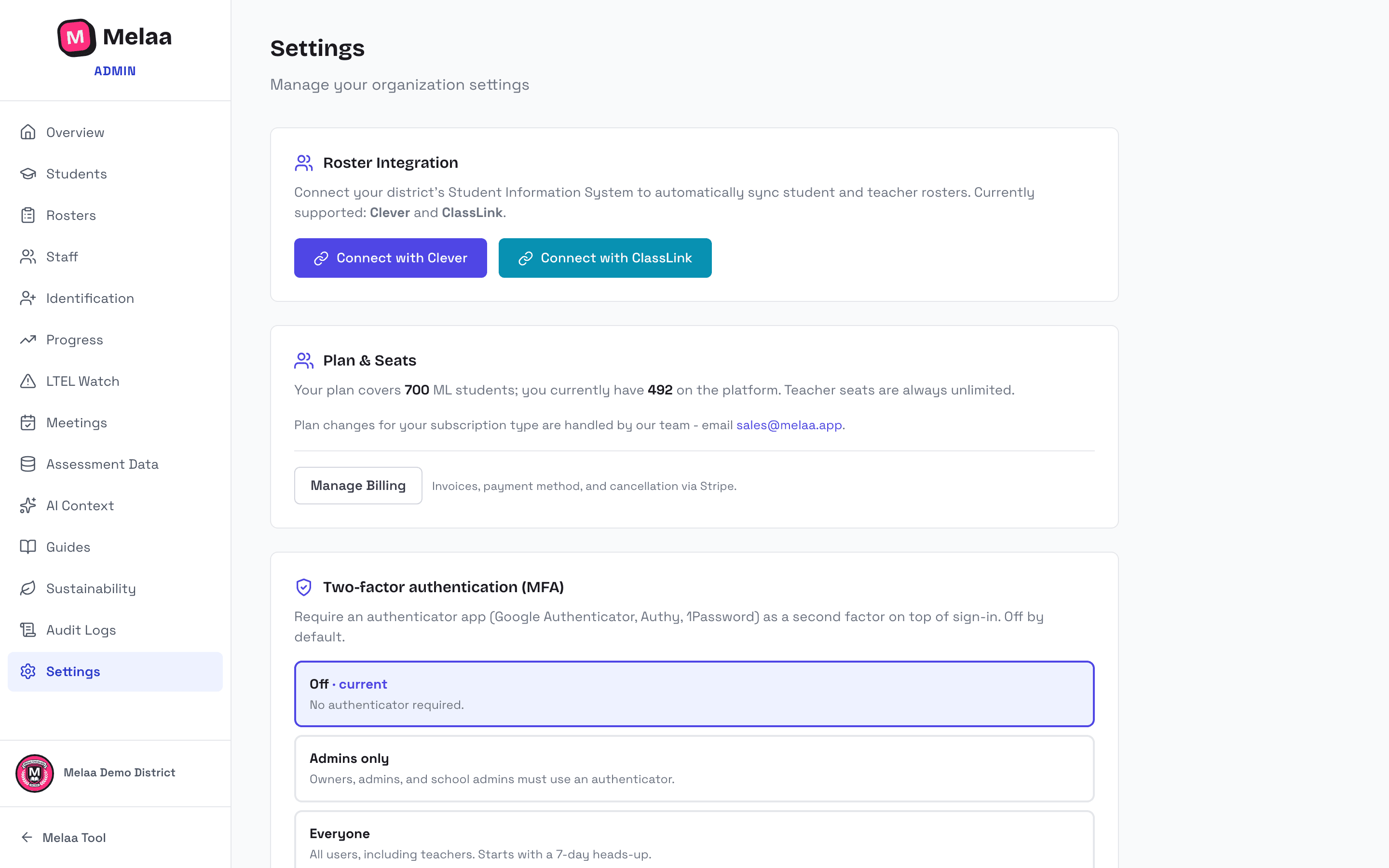 Settings: org policies