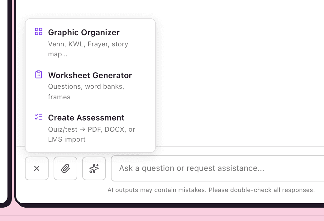The + menu: Graphic Organizer and Worksheet Generator